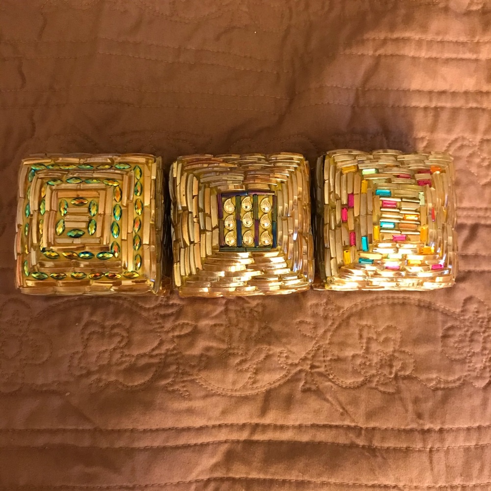 Bombay set of 3 Bangle Trinket Boxes. Indian.
